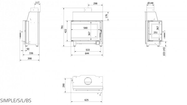 KOMINEK POWIETRZNY SIMPLE lewy 6 kW