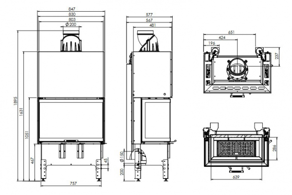 Wkład kominkowy TRINITY 80x35x53.G 