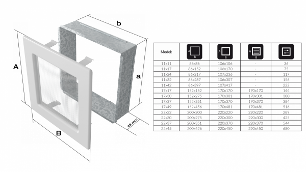 KRATKA kominkowa 17x30 pozłacana z żaluzją 