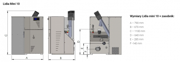 Kocioł na pellet Lidia Compact mini 10/15/25 kW z zasobnikiem bocznym