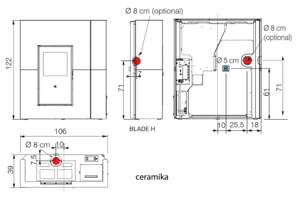Piec na pellet Edilkamin BLADE2 H 22 UP ceramika