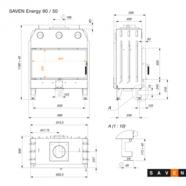 Wkład kominkowy SAVEN Energy 90x50 (19,0 kW) ECO