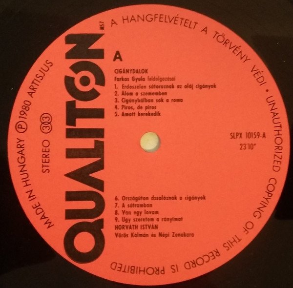 István Horváth, Kálmán Vörös And His Gipsy Band - Gipsy Songs • Cigánydalok (LP)