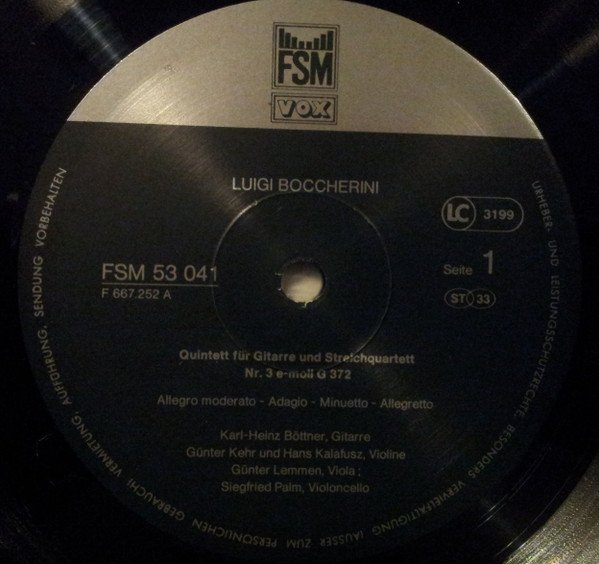 Luigi Boccherini, Joseph Haydn - Karl-Heinz Böttner, Günter Kehr, Hans Kalafusz, Günter Lemmen, Siegfried Palm - Gitarrenquintett Nr. 3 E-Moll / Gitarrenquartett D-Dur (LP)