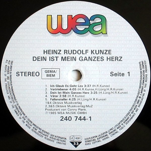 Heinz Rudolf Kunze - Dein Ist Mein Ganzes Herz (LP)