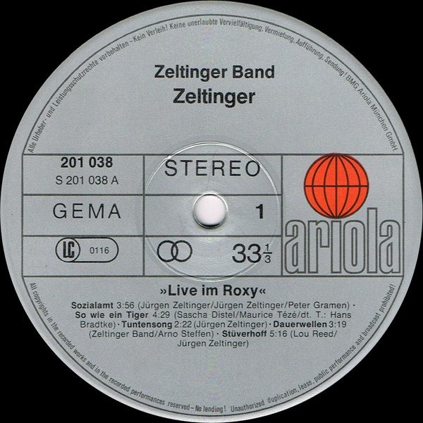 Zeltinger Band - De Plaat (Live Im Roxy Und Bunker) (LP)