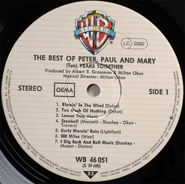 Peter, Paul And Mary - The Best Of Peter, Paul And Mary Ten Years Together (LP)