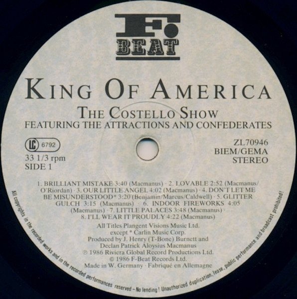 The Costello Show Featuring The Attractions And Confederates - King Of America (LP)