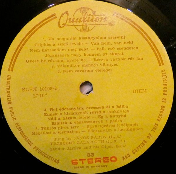 Járóka Sándor És Zenekara, Bojtor I., Zala-Tóth E., Sárdy J. - Magyar Nóták És Csárdások (Hungarian Folk Songs) (LP)