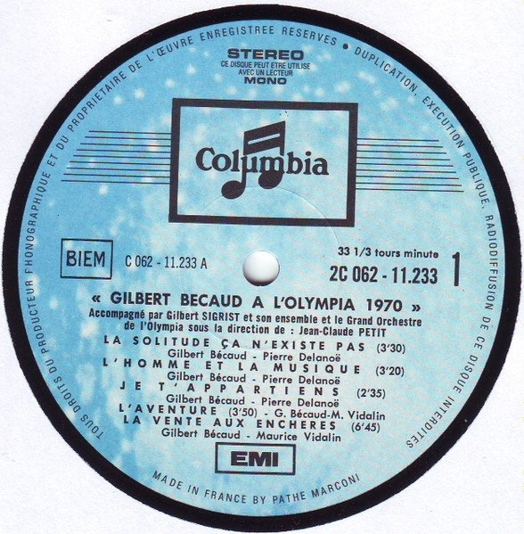 Gilbert Bécaud - Gilbert Bécaud A L'Olympia 1970 (LP)