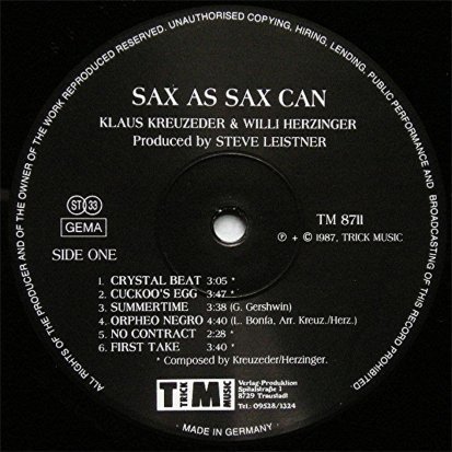 Klaus Kreuzeder &amp; Willi Herzinger - Sax As Sax Can (LP)