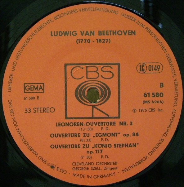 Ludwig van Beethoven, George Szell, Cleveland Orchester - Ouvertüre zu „Fidelio“ • Leonoren-Ouvertüre Nr. 1 • Leonoren-Ouvertüre Nr. 2 • Leonoren-Ouvertüre Nr. 3 • Ouvertüre zu „Egmont“ op. 84 • Ouvertüre zu „König Stephan“ op. 117 (LP)
