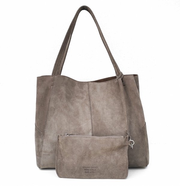 MAXI shopper torba skóra zamszowa beżowa taupe