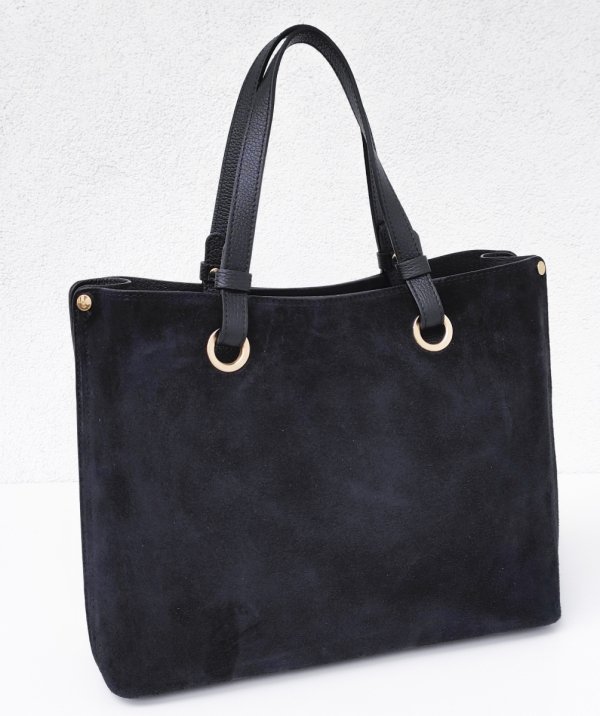 Klasyczna modna torebka aktówka zamszowa czarna