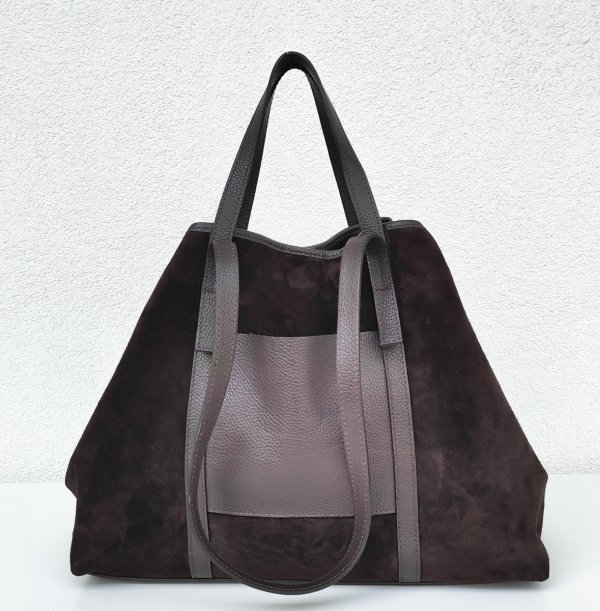 Zamszowy MAXI Shopper w czekoladowym kolorze