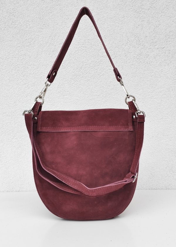 Zamszowa bordowa listonoszka torebka z frędzlem