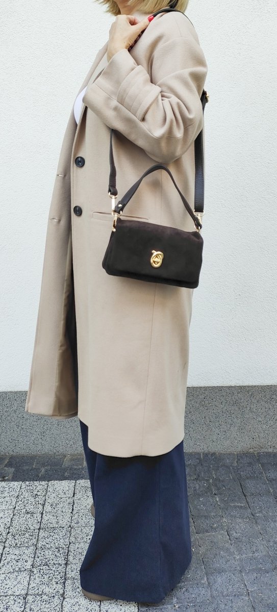 Mini zamszowa czekoladowa listonoszka Vera Pelle