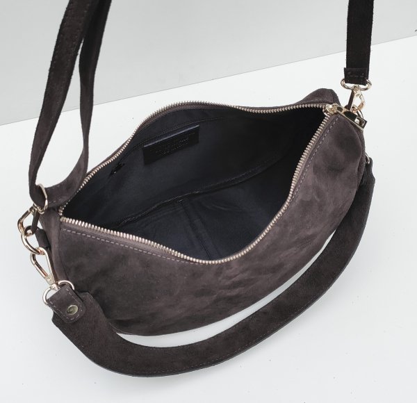 Zamszowa czekoladowa torebka worek listonoszka skóra naturalna vera pelle