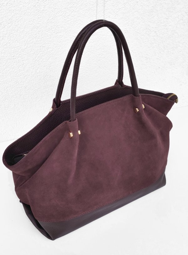 Zamszowy shopper torebka bordowa vera pelle