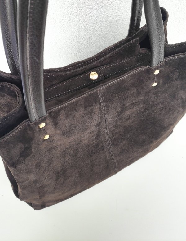 Zamszowy czekoladowy torebka shopper skóra