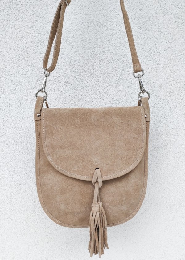 Zamszowa listonoszka torebka beżowa