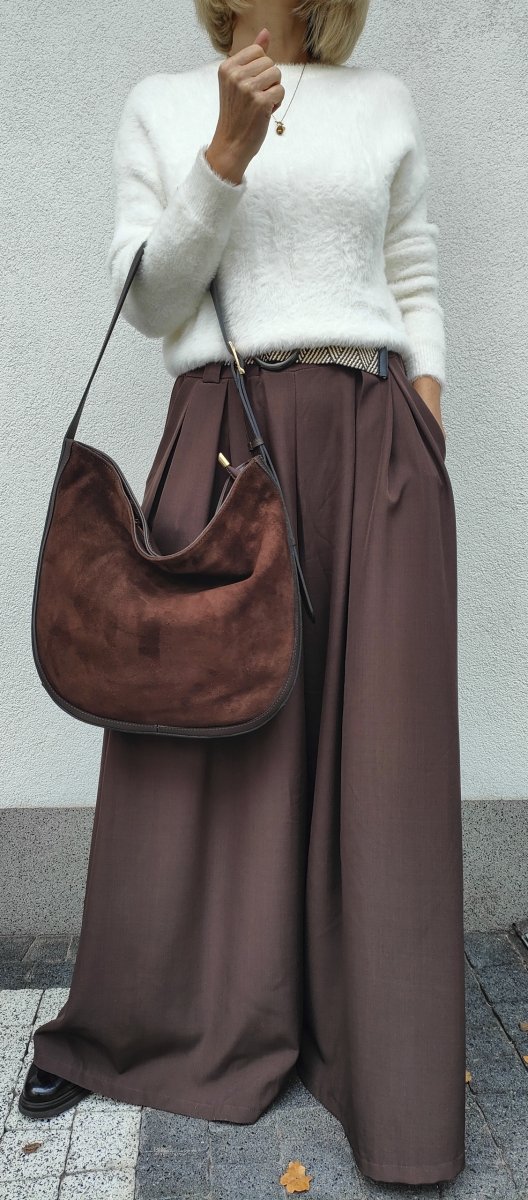 Torebka worek na skóra zamsz czekolada