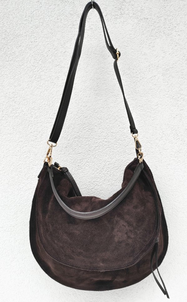 Czekoladowa zamszowa torebka worek listonoszka