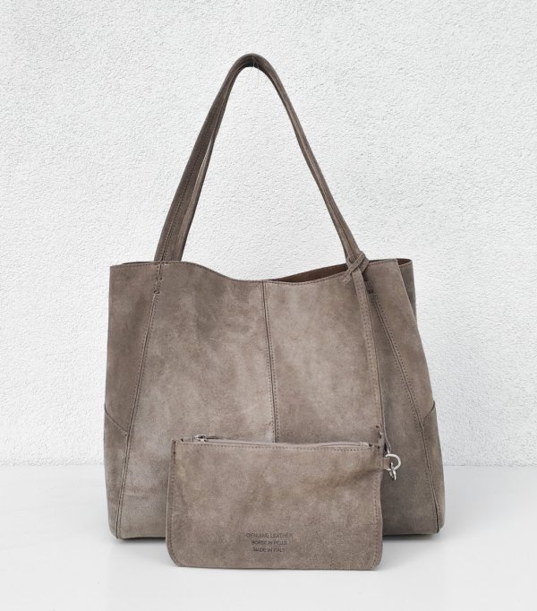 MAXI shopper torba skóra zamszowa beżowa taupe