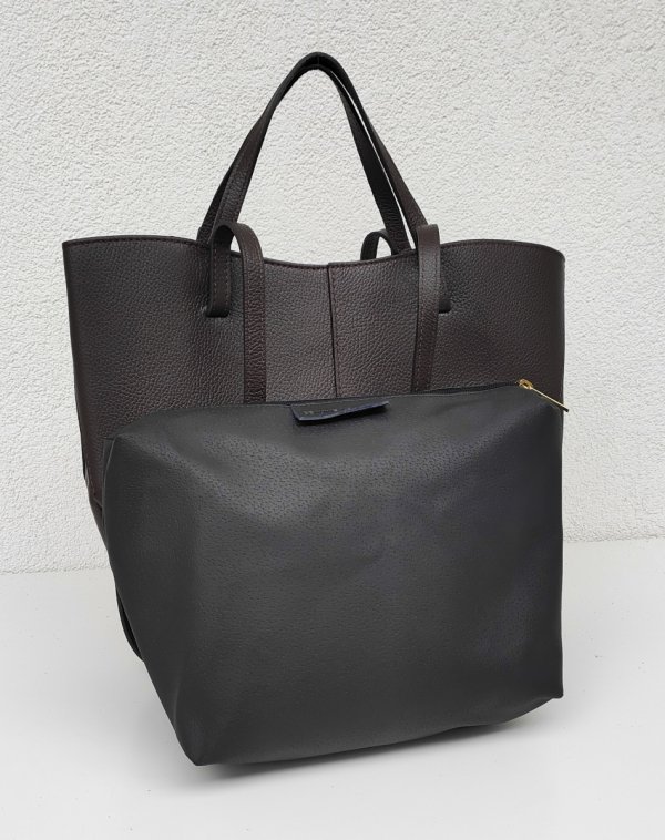 Torebka shopper Vera Pelle skóra brązowa czekoladowa