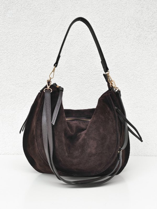 Czekoladowa zamszowa torebka worek listonoszka