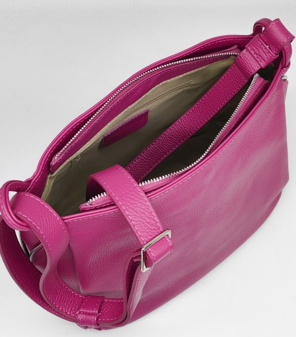 Pojemna torebka listonoszka skóra naturalna różowa fuksja