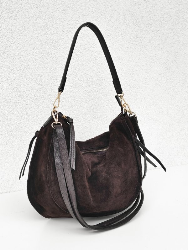 Czekoladowa zamszowa torebka worek listonoszka