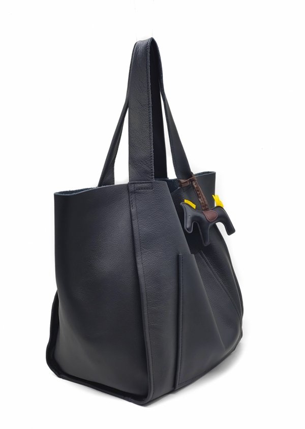 Czarny shopper worek Torebka z Naturalnej Skóry - 2w1