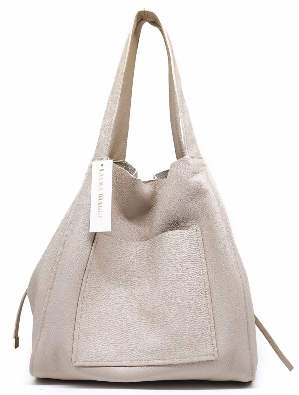 Vera Pelle Italy torebka shopper skóra naturalna beżowa Laura Biaggi