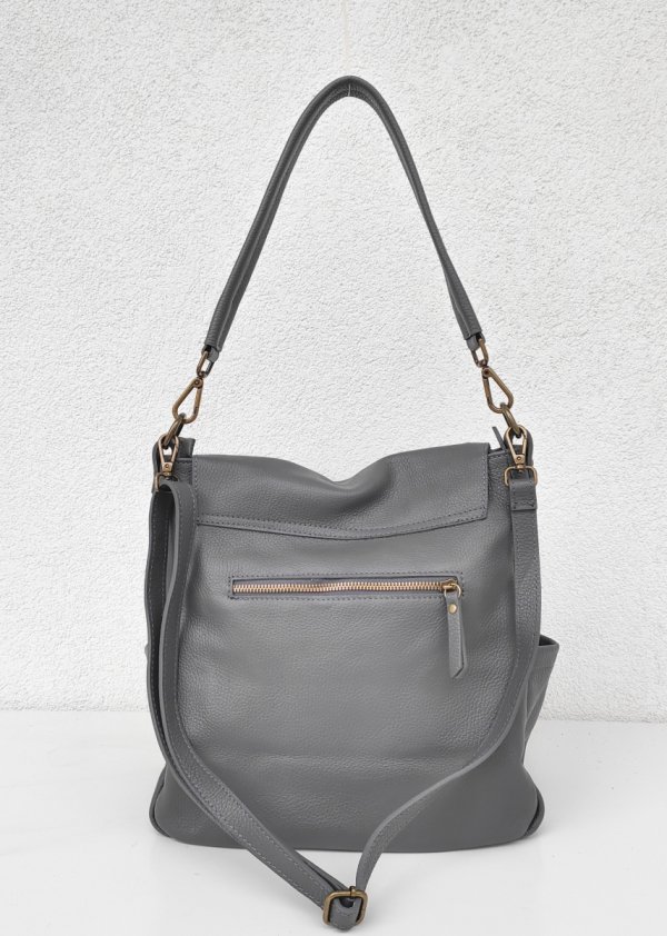 Torebka worek listonoszka szara Vera Pelle