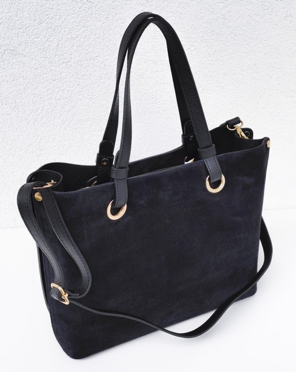 Klasyczna modna torebka aktówka zamszowa czarna