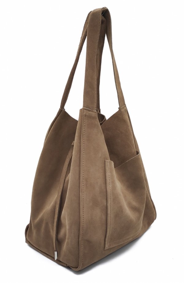 Zamszowa torebka shopper skóra naturalna bezowa camel