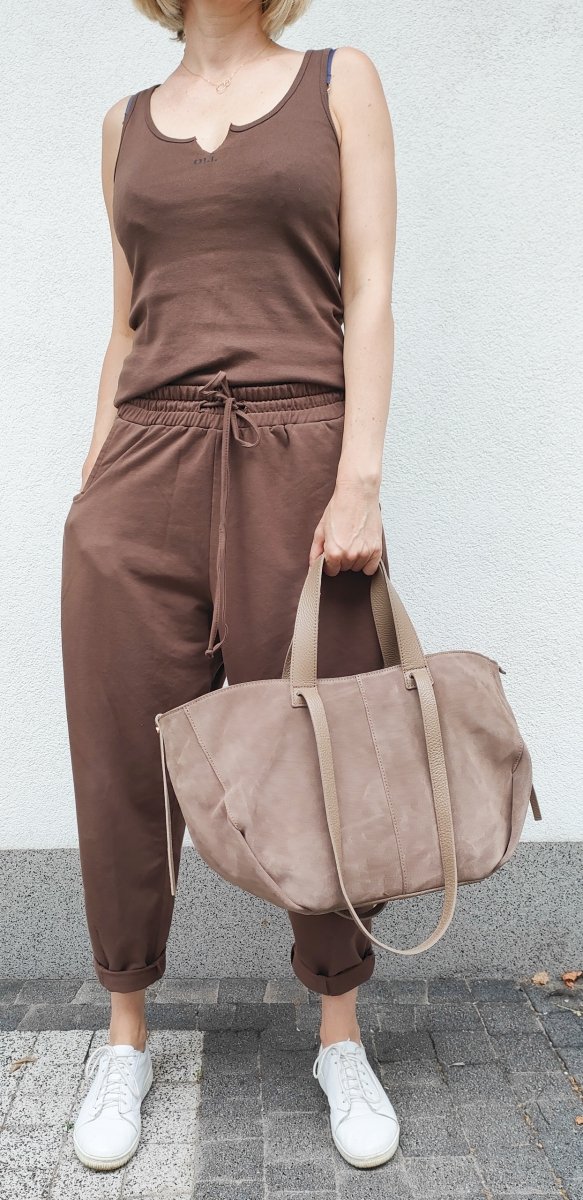 Torebka shopper zamszowa Vera Pelle skóra beżowa taupe