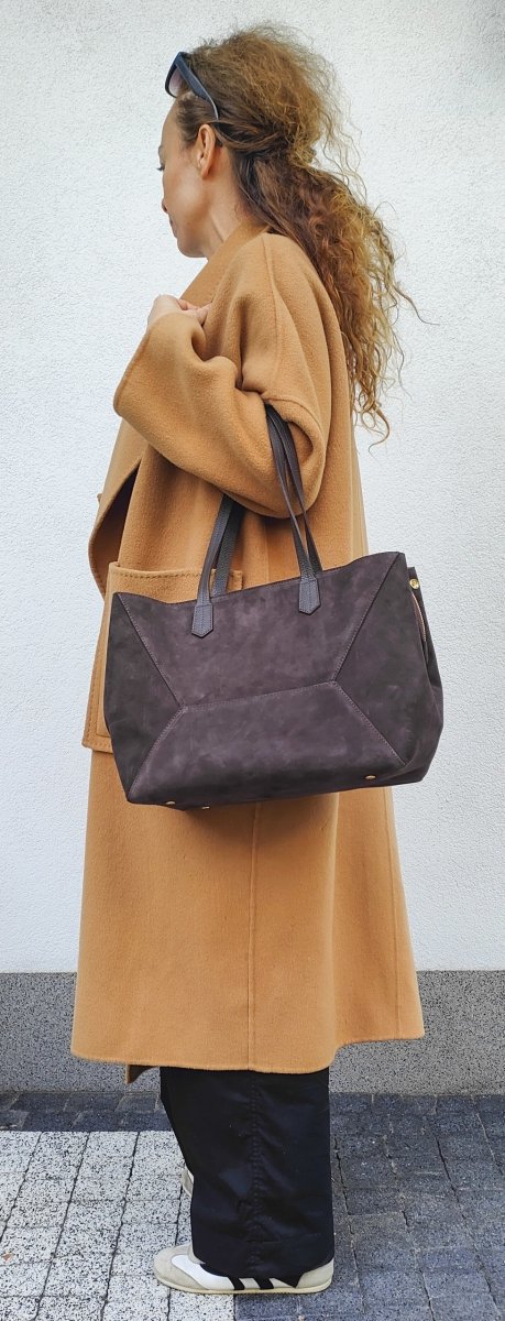 Torebka shopper zamszowa Vera Pelle skóra czekoladowa