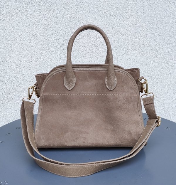 Zamszowa torebka kuferek skóra naturalna beżowa light taupe