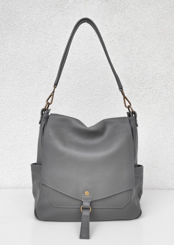 Torebka worek listonoszka szara Vera Pelle