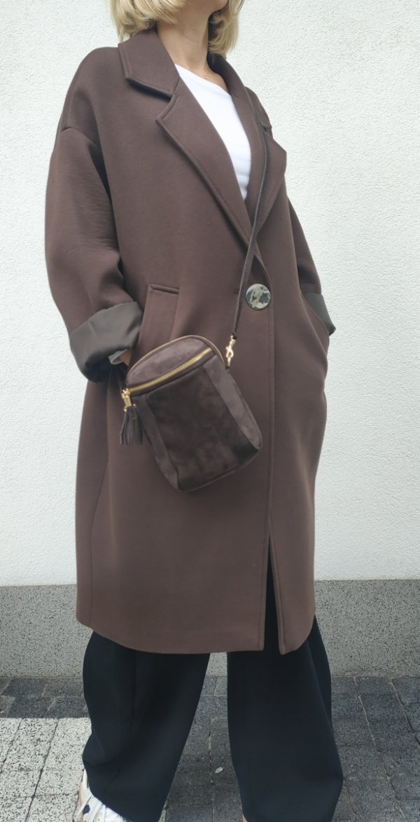 Listonoszka zamszowa rowerówka brązowa czekoladowa