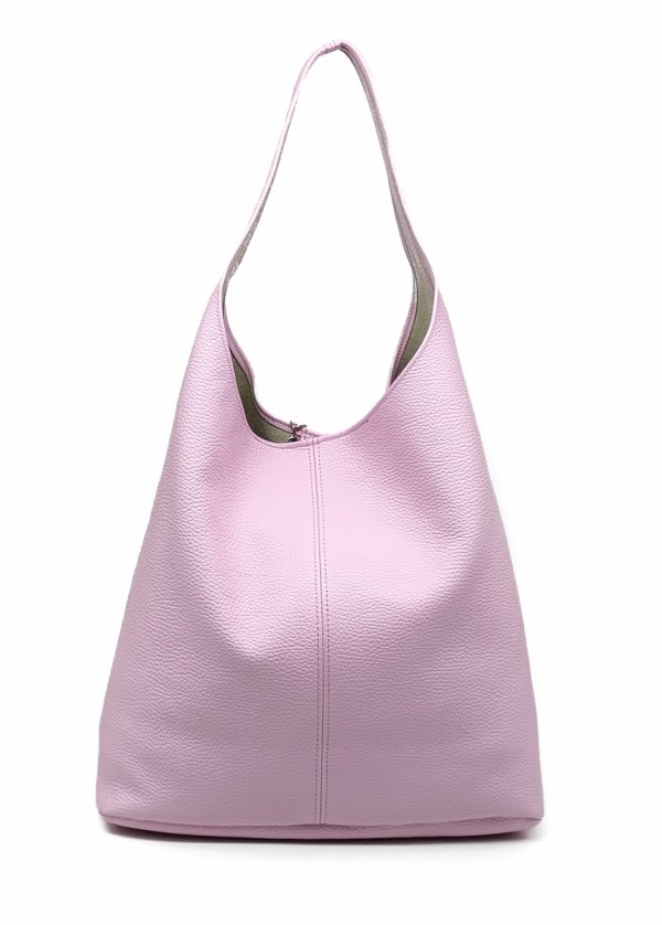 Różowy worek z naturalnej skóry vera pelle