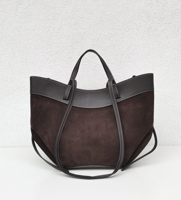 Vera Pelle Czekoladowa brązowa torebka Shopperka do ręki na ramie