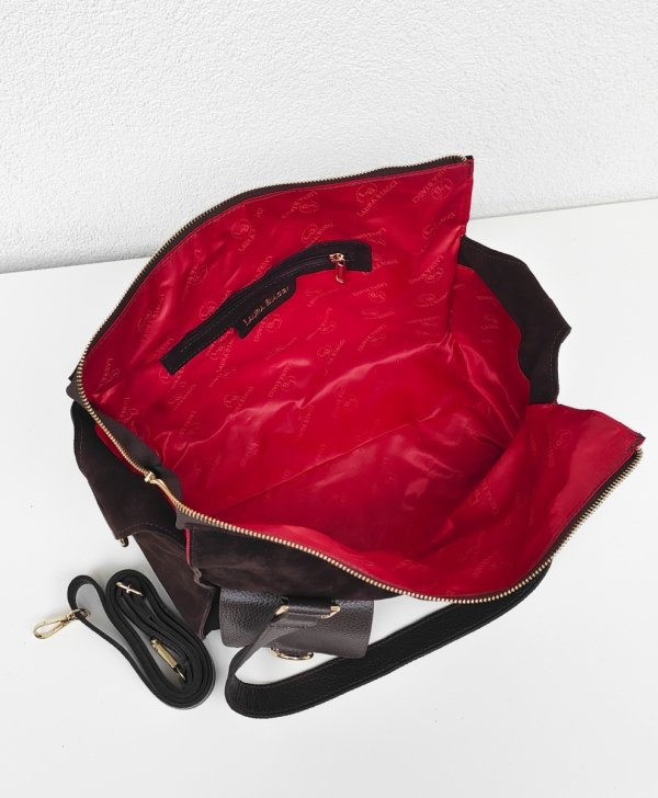 Torebka shopper zamszowa Vera Pelle skóra czekoladowa