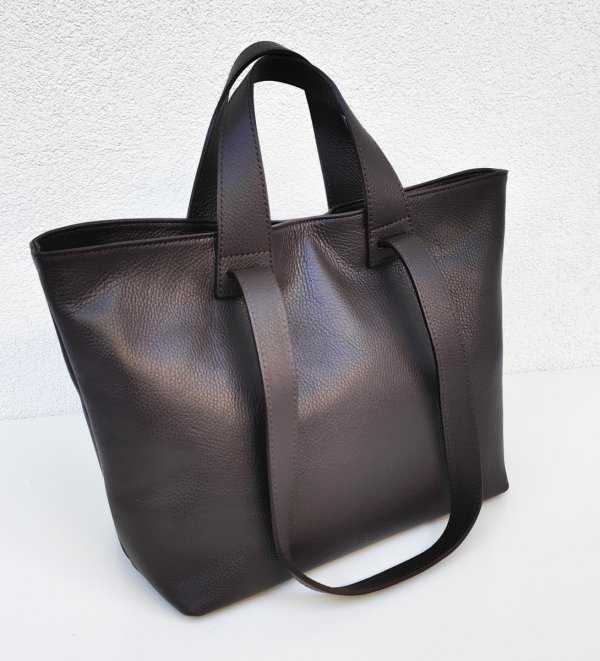 Torebka shopper Vera Pelle skóra czekoladowa