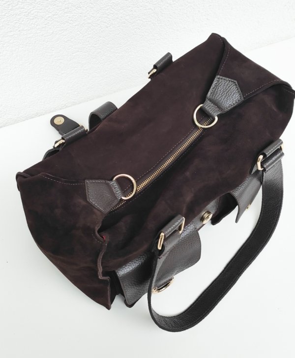 Torebka shopper zamszowa Vera Pelle skóra czekoladowa