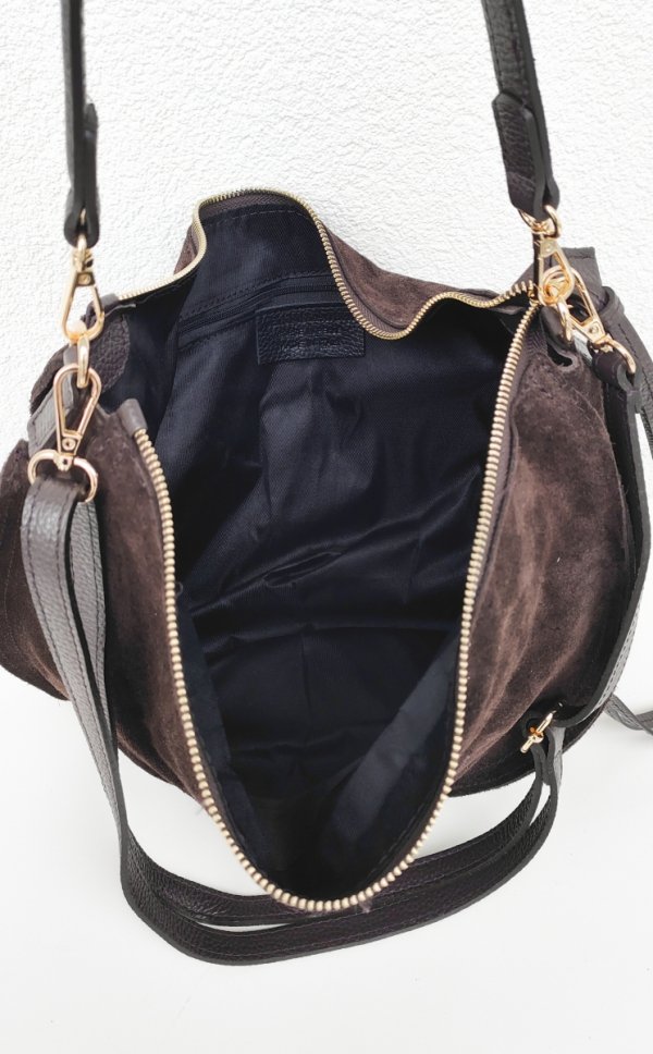 Czekoladowa zamszowa torebka worek listonoszka