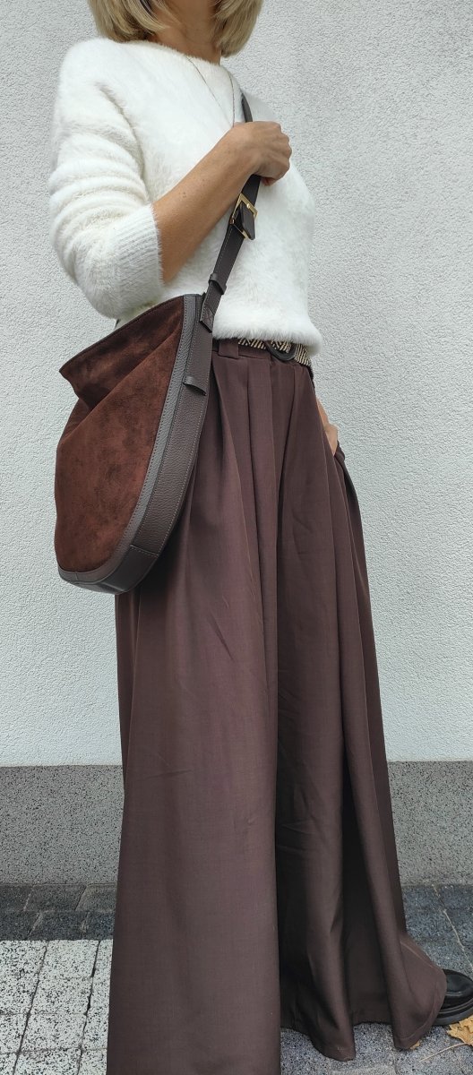 Torebka worek na skóra zamsz czekolada