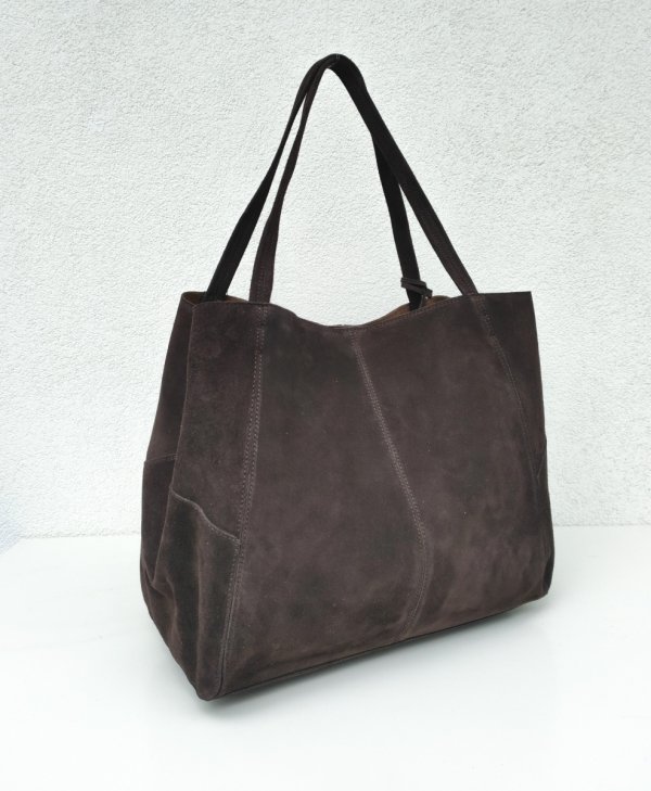 MAXI shopper torba skóra zamszowa brązowa czekoladowa